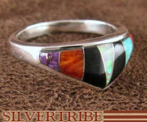 Opal Multicolor Inlay Sterling Silver Ring Size 5-3/4 Jewelry NS36181